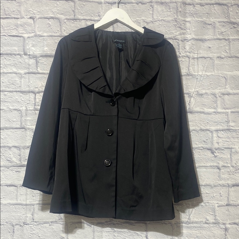 Cynthia Rowley Elegant Black Blazer with Ruffle